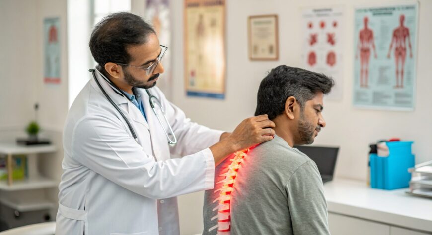Doctor examine the Patient neck area .